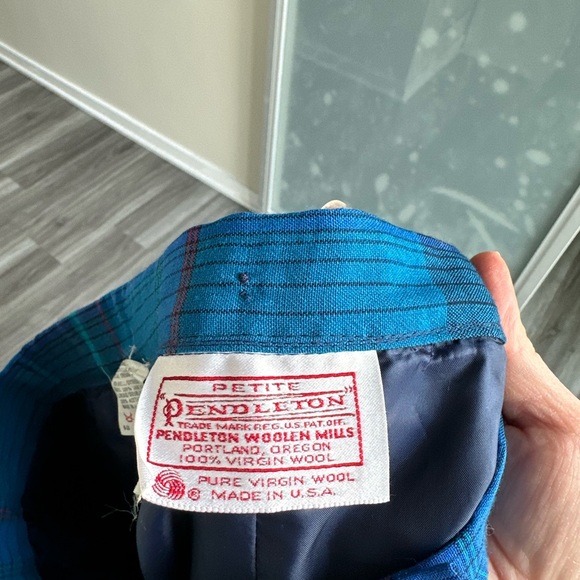 Pendleton Petite Vintage Vibrant Blue Plaid A-Line Skirt - Picture 5 of 8